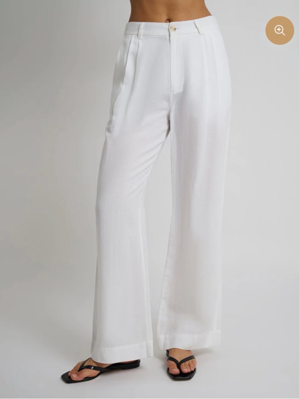 White Wide-Leg Pleated Front Pants